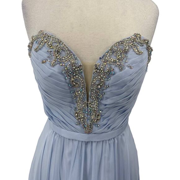 La Femme Gown Crystal Embellished Illusion Sweetheart Strapless Pale Blue NEW 8 - Picture 5 of 13